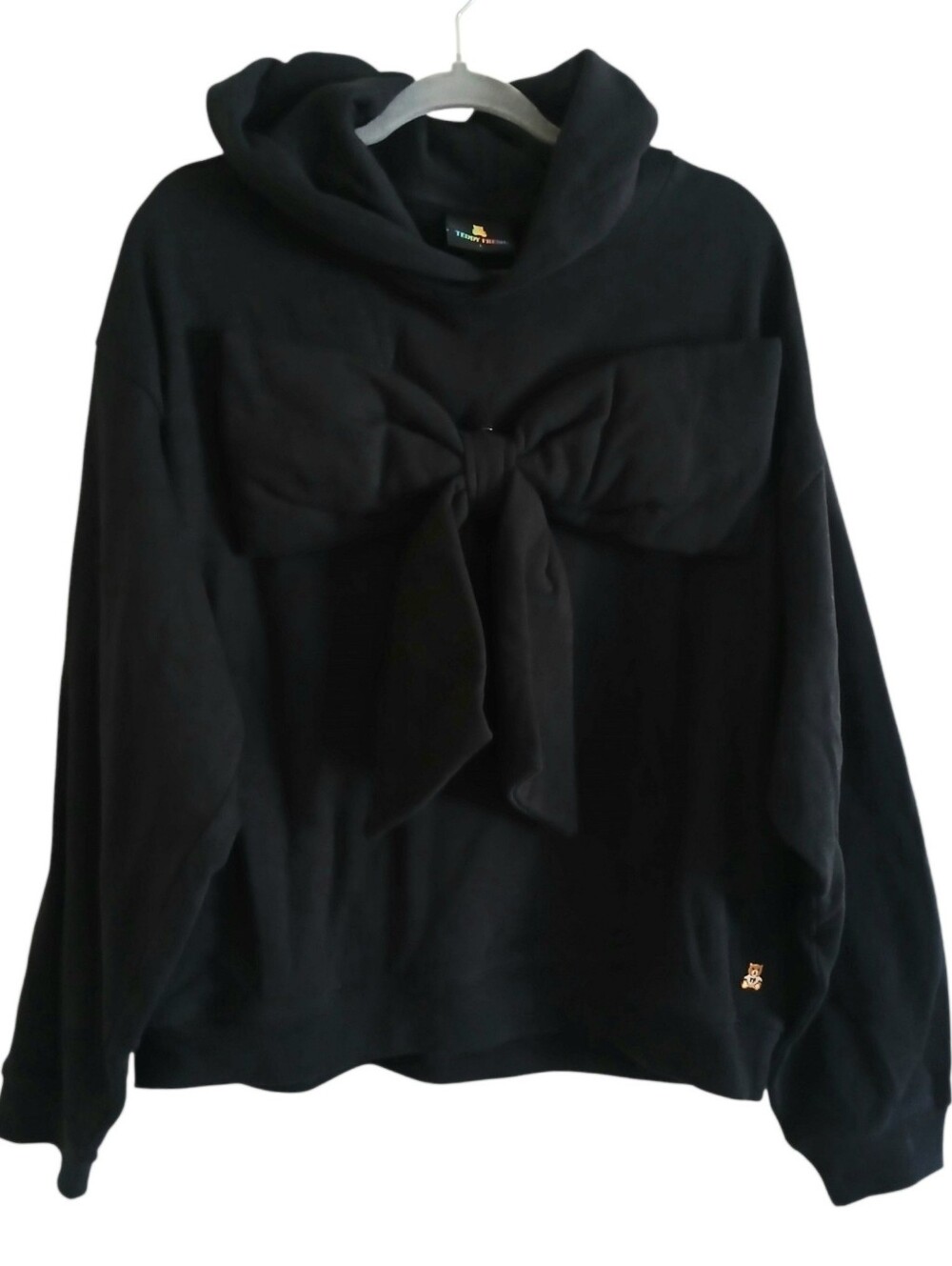 TEDDY FRESH Oversized Giant Bow Hoodie Women's L Black Pockets Cotton Coquette